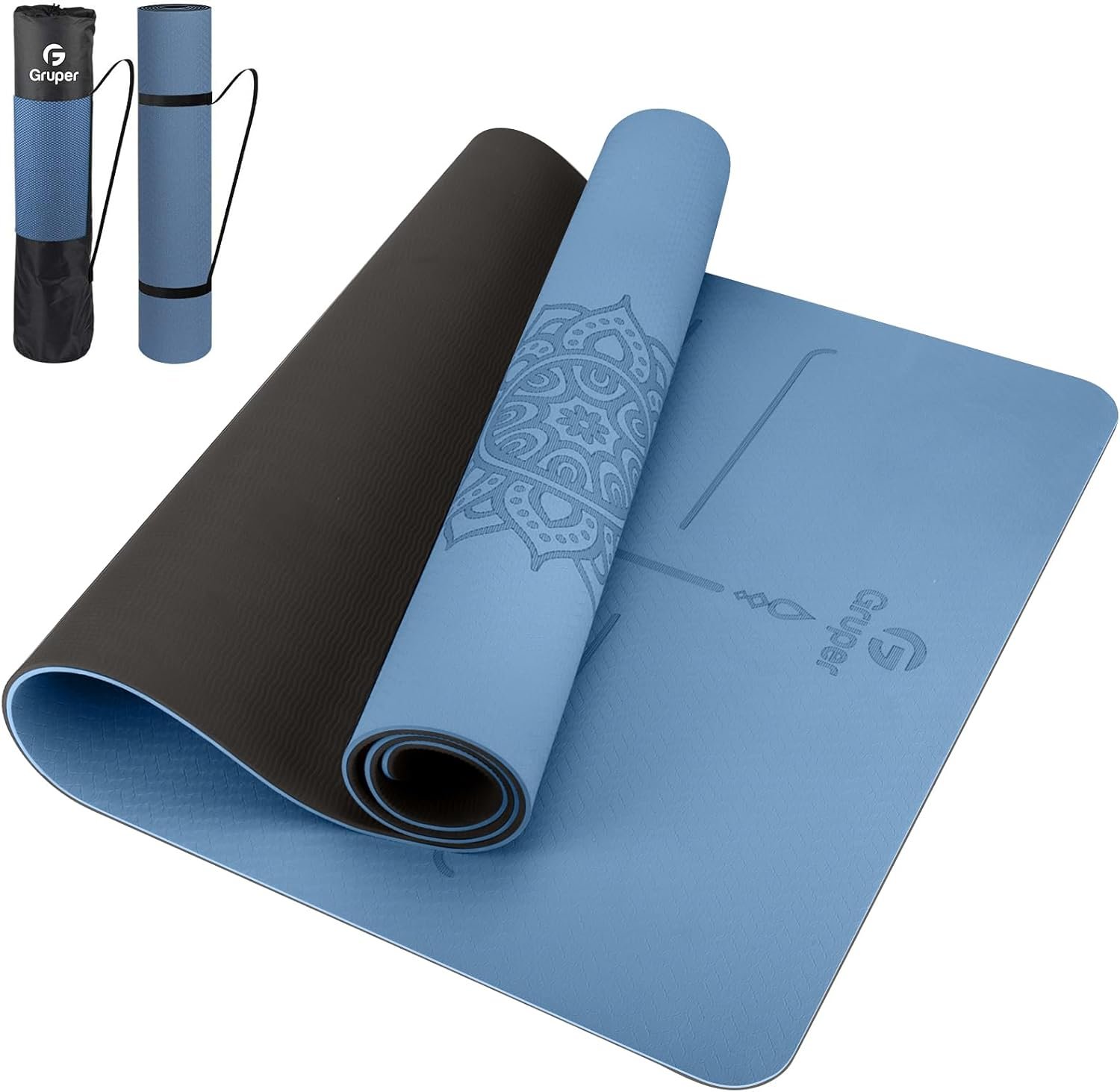 Gruper Yoga Mat Non Slip TPE Extra Wide Yoga Mat with Alignment Mark, 72″L x 32″W x 0.32″/0.24″Th (183cm x 80cm x 8mm/6mm), Anti-Tear Exercise Mat with Carrying Strap and Bag, Workout Mats for Yoga, Pilates