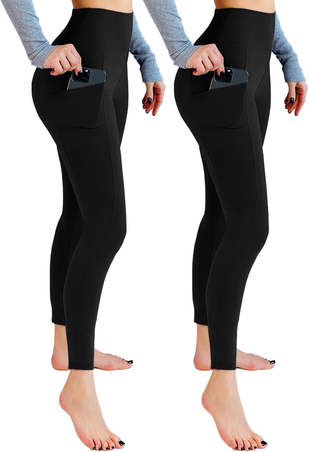 2 Pack Leggings with Pockets for Women, High Waisted Soft Leggings for Yoga Gym