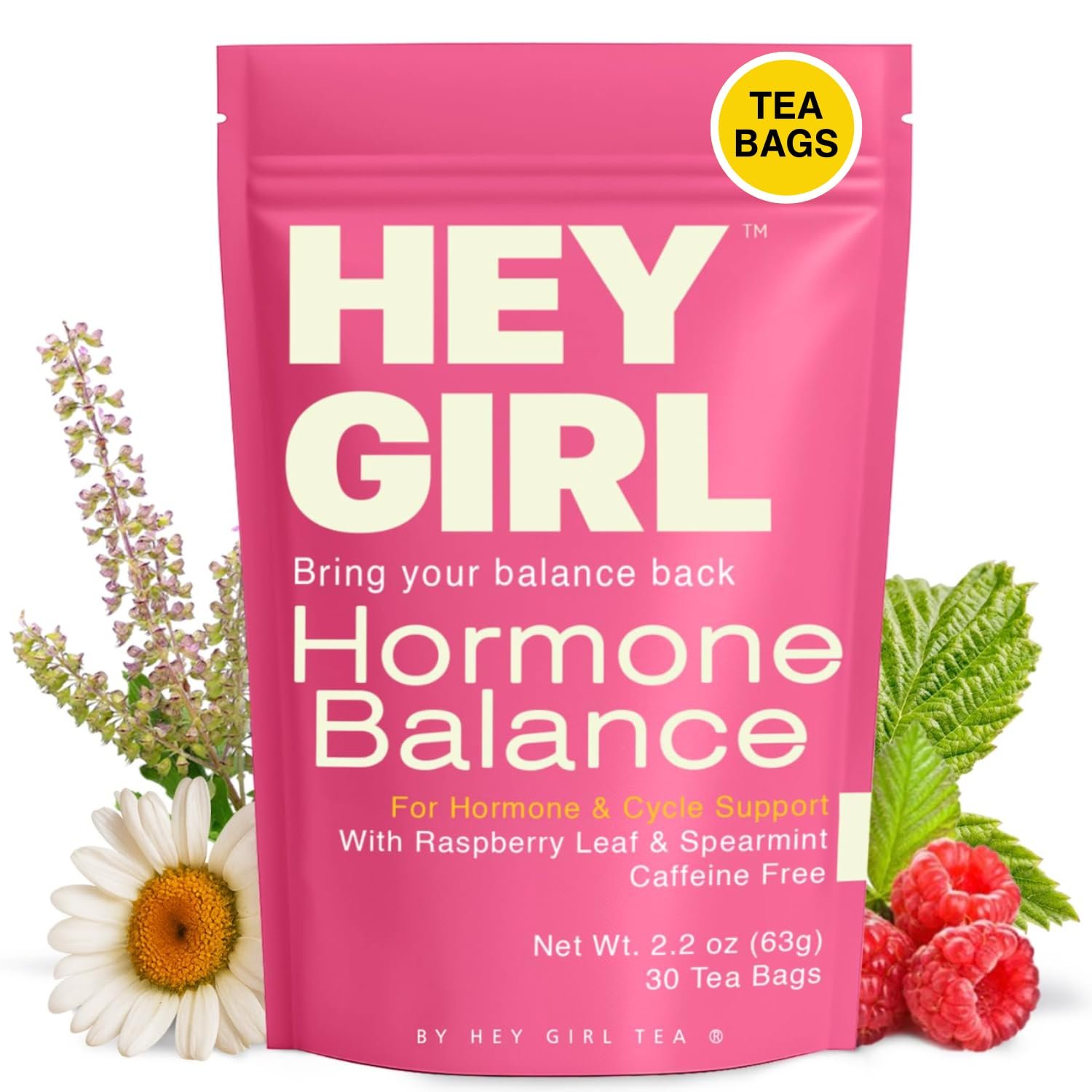 Hormone Balance for Women Tea with Spearmint, Red Raspberry Leaf, Chamomile, Ginger, Nettle – For PMS, PCOS, Perimenopause & Cycle Support – Herbal Hormonal Wellness Tea Bags