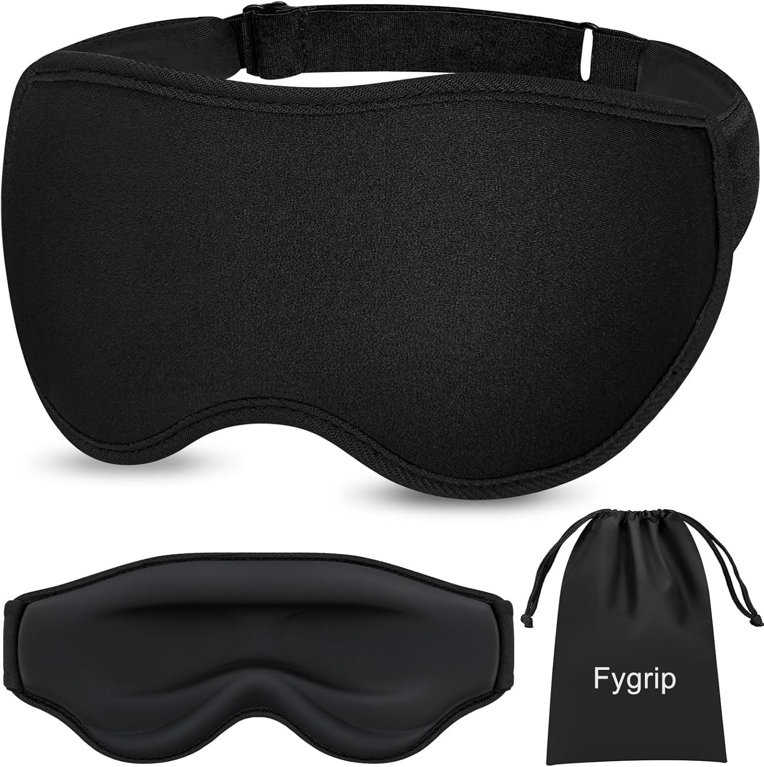 3D Eye Mask Sleep Mask for Men & Women, 100% Pressure-Free & Light Block-Out Eye Mask for Sleep with Easy Adjustable Strap, Night Eye Cover for Travel, Black