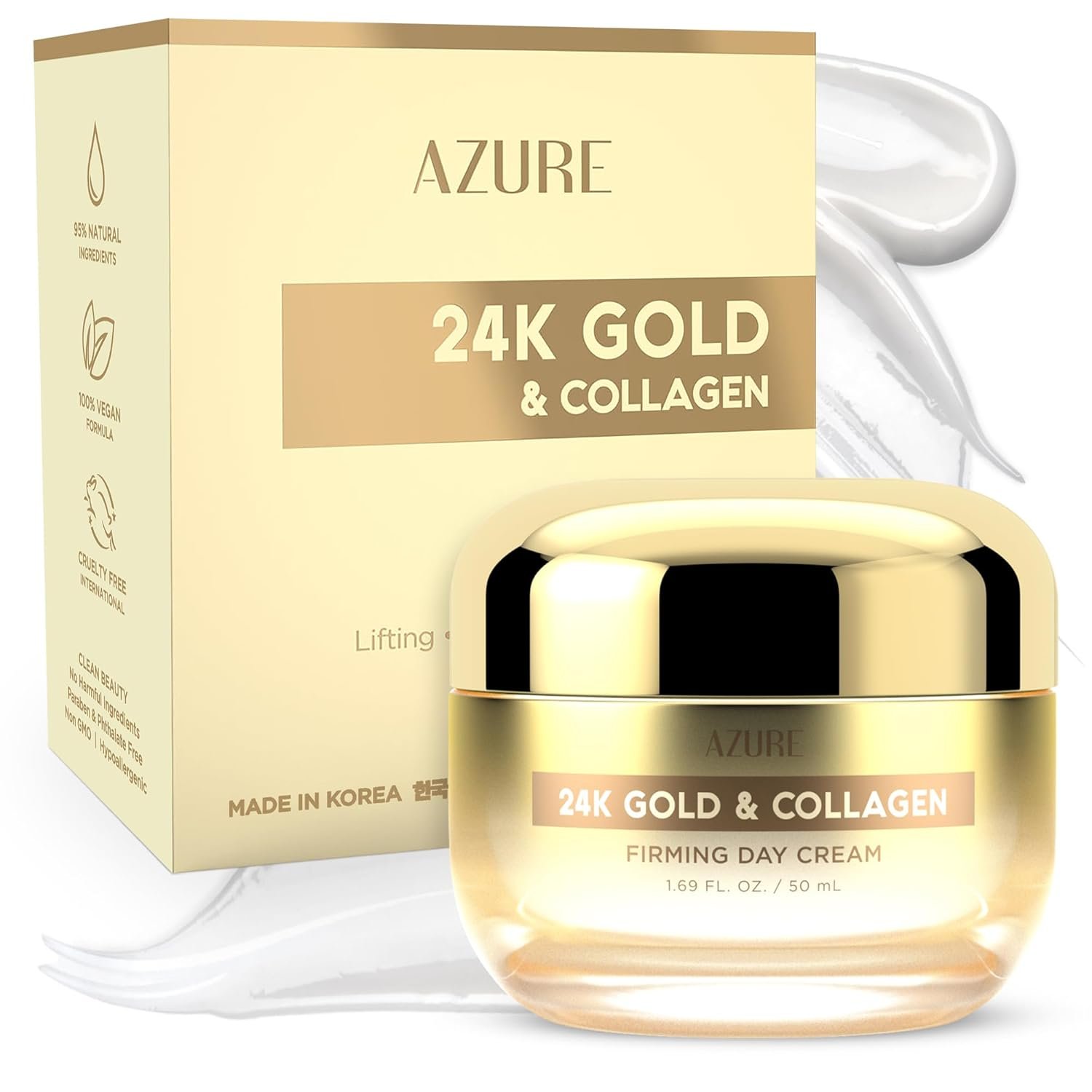 Azure Dermatologist Tested 24K Gold & Collagen Face Moisturizer – K Beauty Anti-Aging Face Cream for Firming & Skin Tightening Face Cream – Korean Skincare – All Skin Type 1.69 fl oz