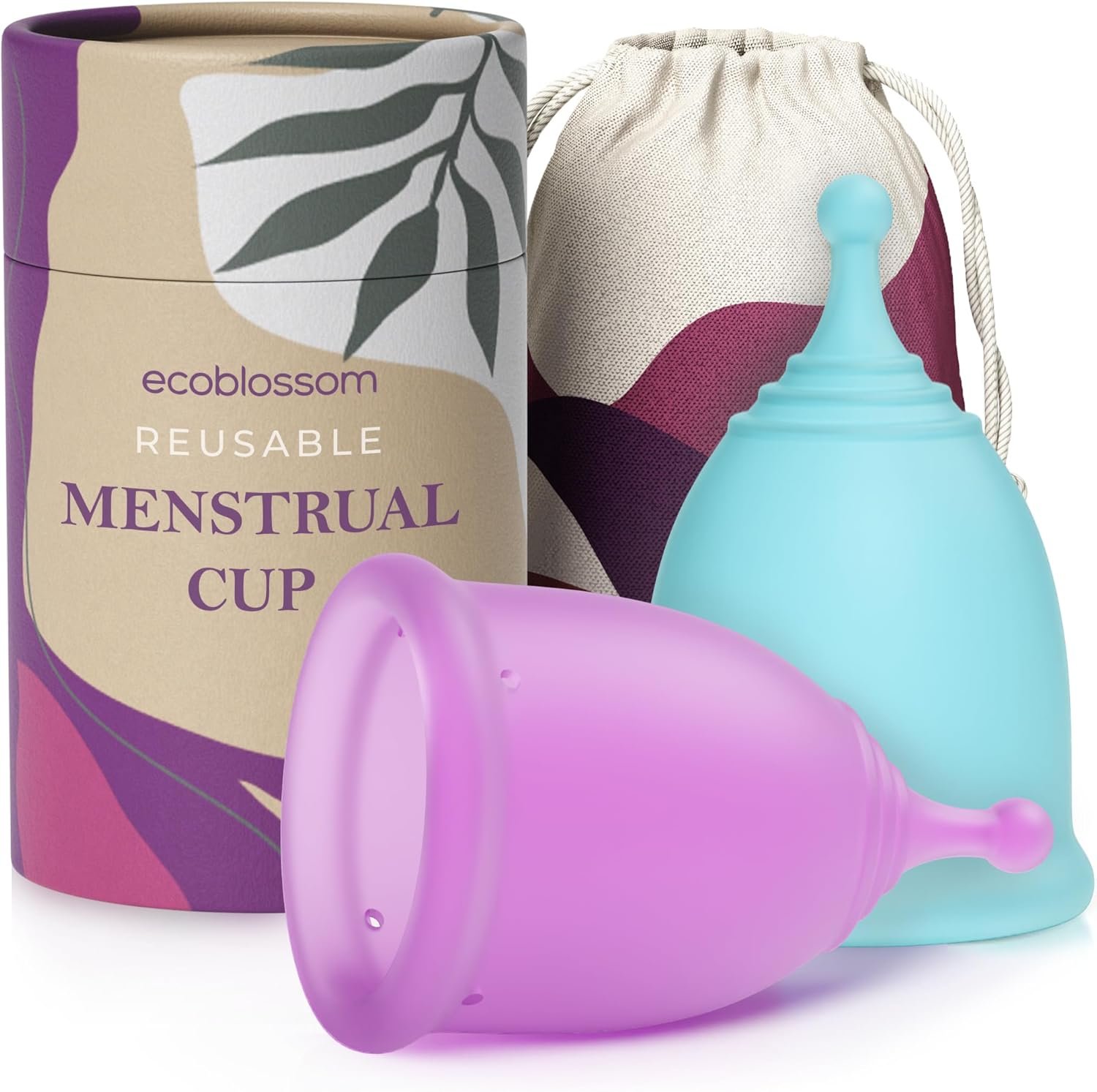 EcoBlossom Reusable Menstrual Cup Set – The Most Reliable Medical Grade Silicone Period Cups – Comfortably use for 12 Hours (Small & Large)