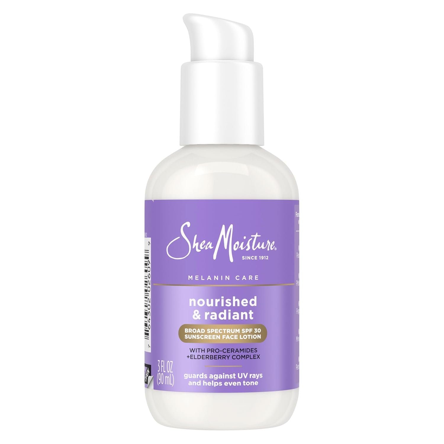 SheaMoisture Melanin Care Broad Spectrum SPF 30 Sunscreen Face Lotion Nourished & Radiant for Protection Against UV Rays & Even Tone, with Pro-Ceramides +Elderberry Complex, 3 oz