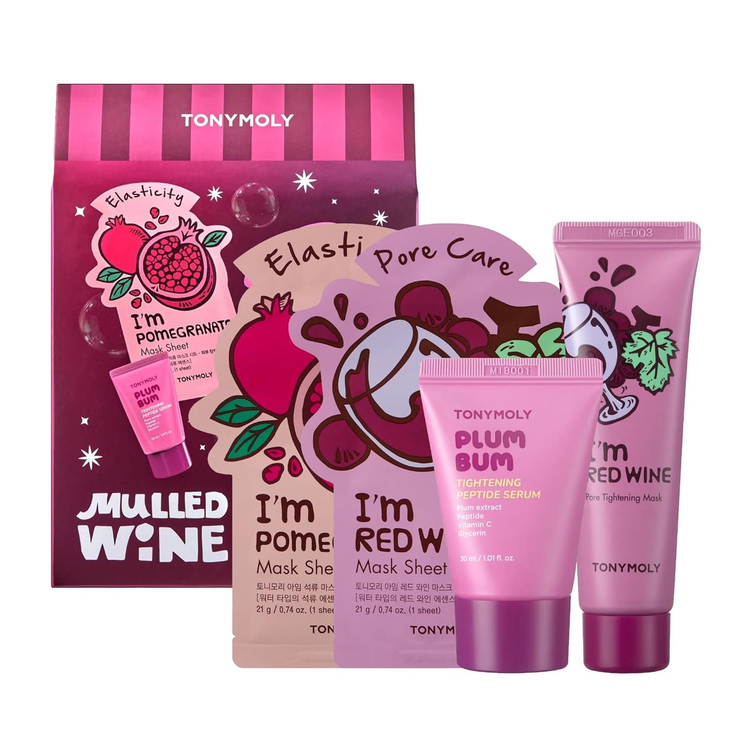 TONYMOLY Mulled Wine Mask & Body Serum Set – Holiday Skincare Gift, Secret Santa Gift, or White Elephant Exchange Idea, 4-Piece Hydrating & Pore Refining Set