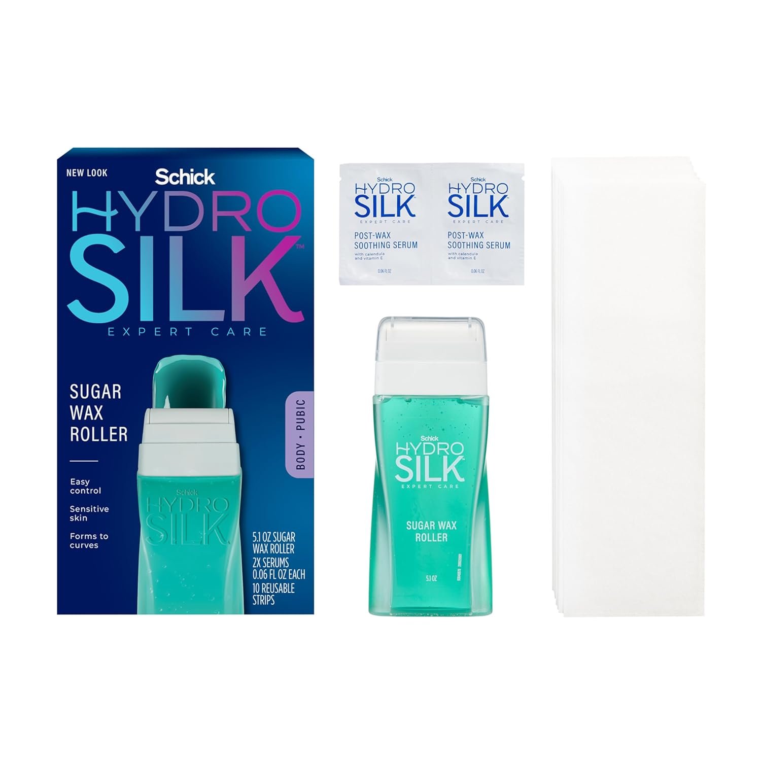 Schick Hydro Silk Sugar Wax Roller for Body + Pubic Hair Removal | Roll On Wax Kit for Body and Bikini Line Hair Removal