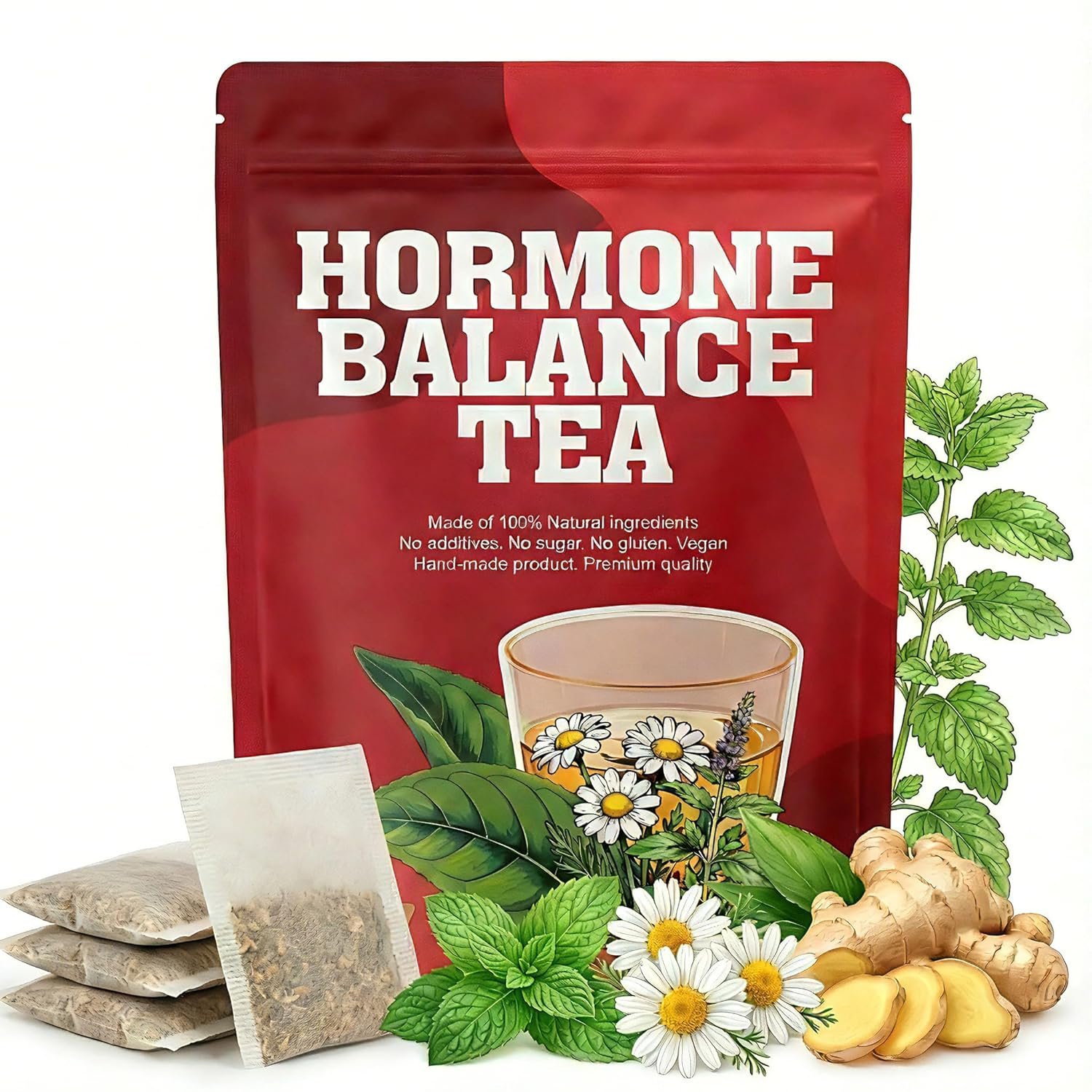 LUCKFOX Herbal Tea for Women’s Hormonal Harmony & Natural Cleansing, Spearmint & Nettle Blend, 60 Tea Bags — Menstrual Cycle & Wellness Support,Caffeine Free