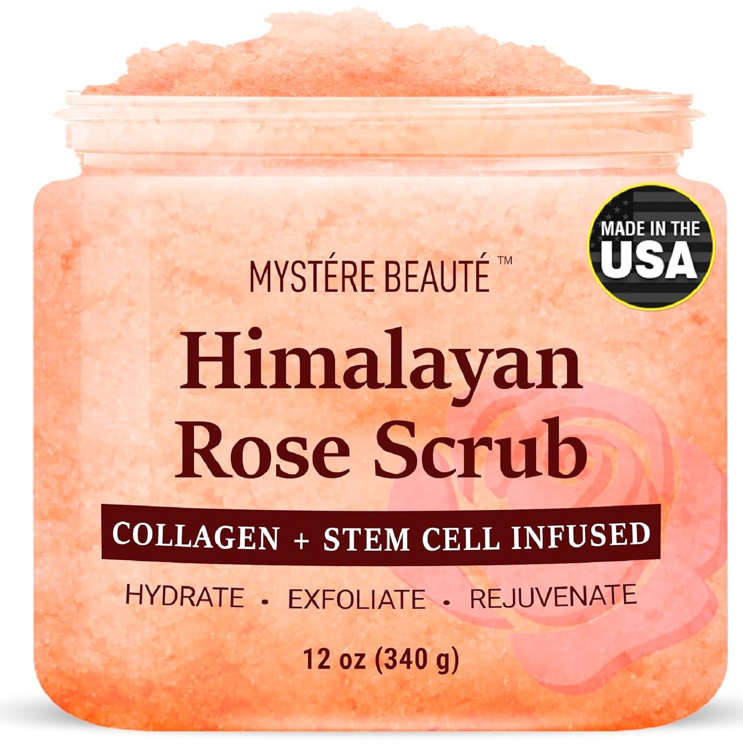 Himalayan Salt Body Scrub with Collagen & Rose Oil (12 oz) – Exfoliating Scrub for Cellulite, Acne, Scars & Stretch Marks – Deep Cleansing & Moisturizing – Natural Skin Care Gift