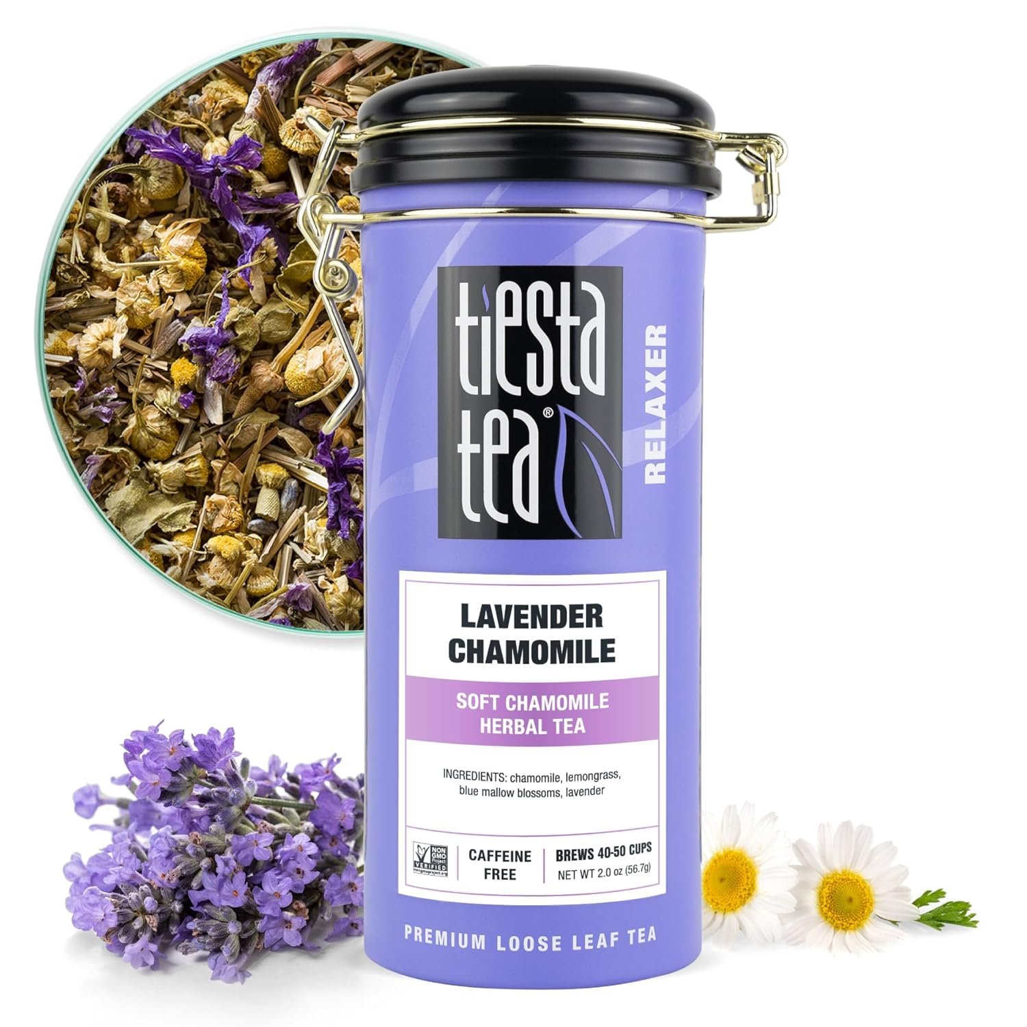 Tiesta Tea – Lavender Chamomile Herbal Tea, Loose Leaf, Calming Blend with Chamomile, Lavender, Lemongrass, Caffeine-Free Herbal, Great for Hot or Iced Brews, Refillable Tin, 50 Cups, 2 Ounce
