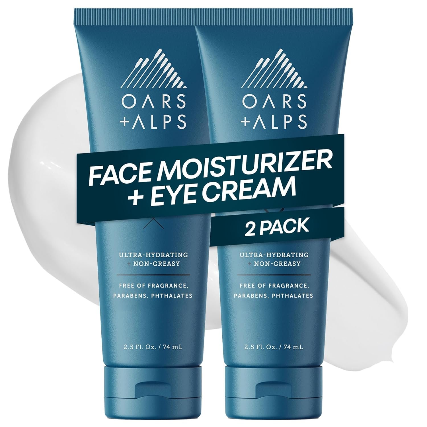 Oars + Alps Face Moisturizer and Eye Cream, Face Lotion with Aloe Leaf Juice and Vitamin E, Long Lasting, Hydrating Cream, TSA Friendly, 2.5 Fl Oz, 2 pk