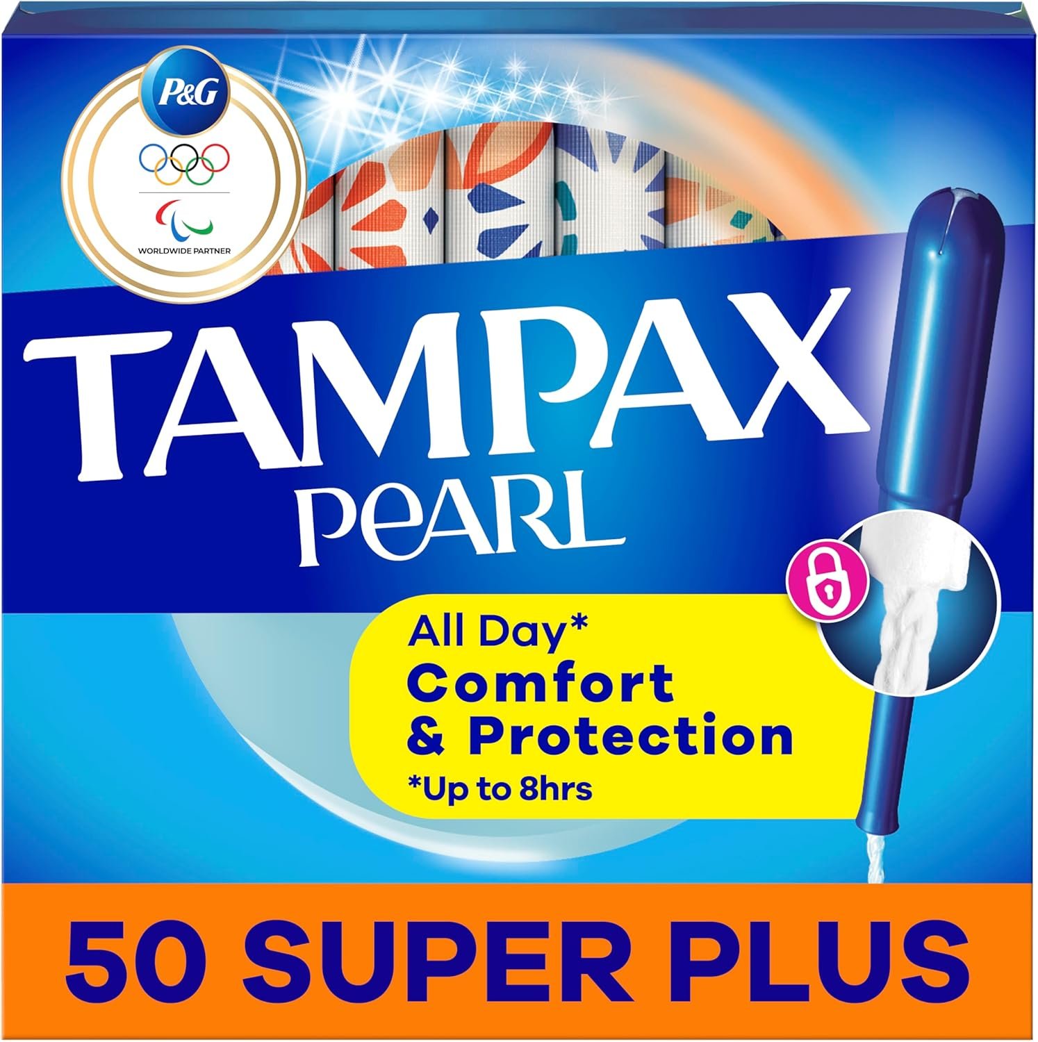 Tampax Pearl Tampons for Women, with LeakGuard Braid, Super Plus Absorbency, Unscented, 50 Count