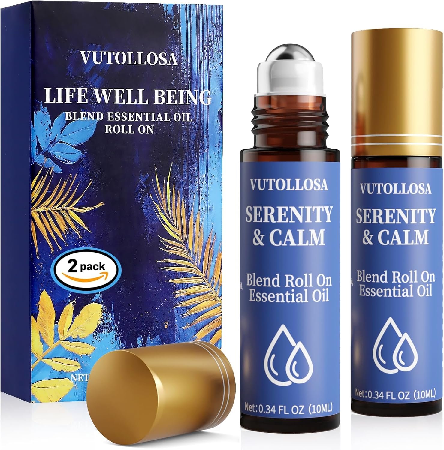 2-Pack Serenity & Calm Essential Oil Roll On | Pure Natural Essential Oil Blend | Self Care, Relaxation & Travel Gifts for Women, Teachers & Colleagues | VUTOLLOSA