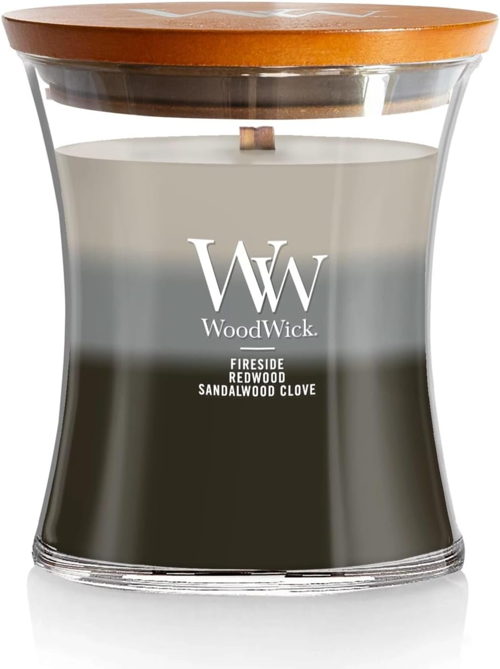 WoodWick Warm Woods Trilogy Holiday Candle Gifts for Women and Men, 9.7 oz Medium Hourglass Trilogy Candle with Crackling Wick