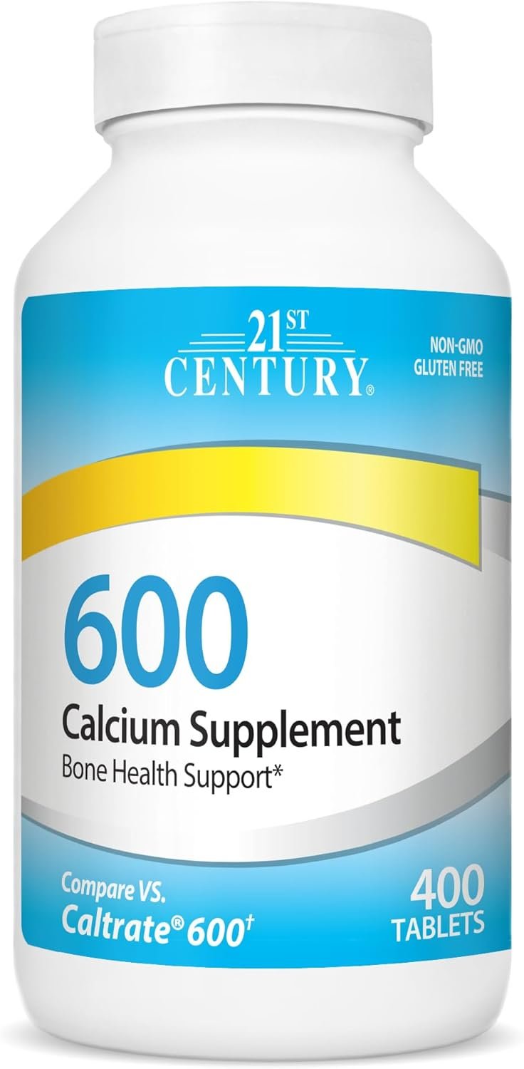 21st Century Calcium 600 mg Supplement (400 Tablets), Vegan-Friendly Bone Strength Calcium Supplement, Non-GMO & Gluten-Free Calcium Carbonate, No Artificial Flavors, Suitable for Men & Women