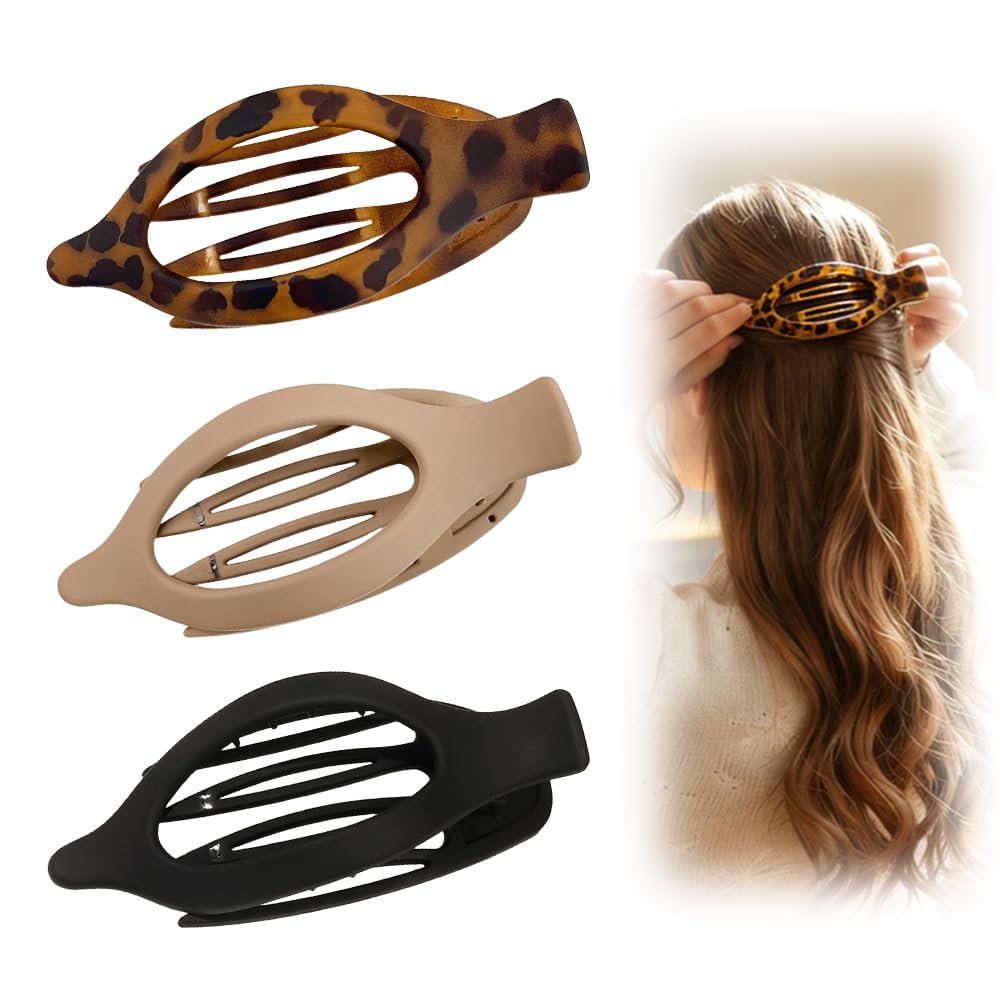 3PC Flat Hair Clips for Women, 2026 New Flat Claw Clips for Women, Non Slip Clip For Thick to Thin Hair, Stylish Accessories for Daily Use (D)