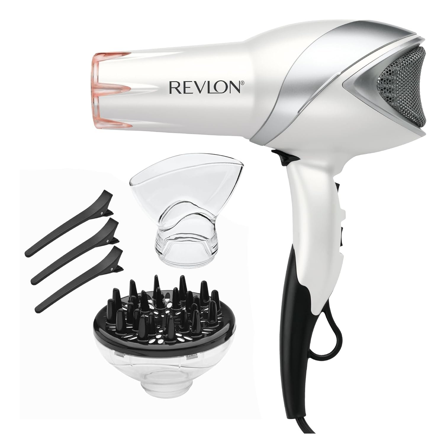 REVLON Infrared Ionic Hair Dryer with Diffuser & Concentrator, 2 Speed Settings, Blow Dryer with Tourmaline Technology for Frizz Control, 1875 Watt Power for Fast Drying, Suitable for All Hair Types