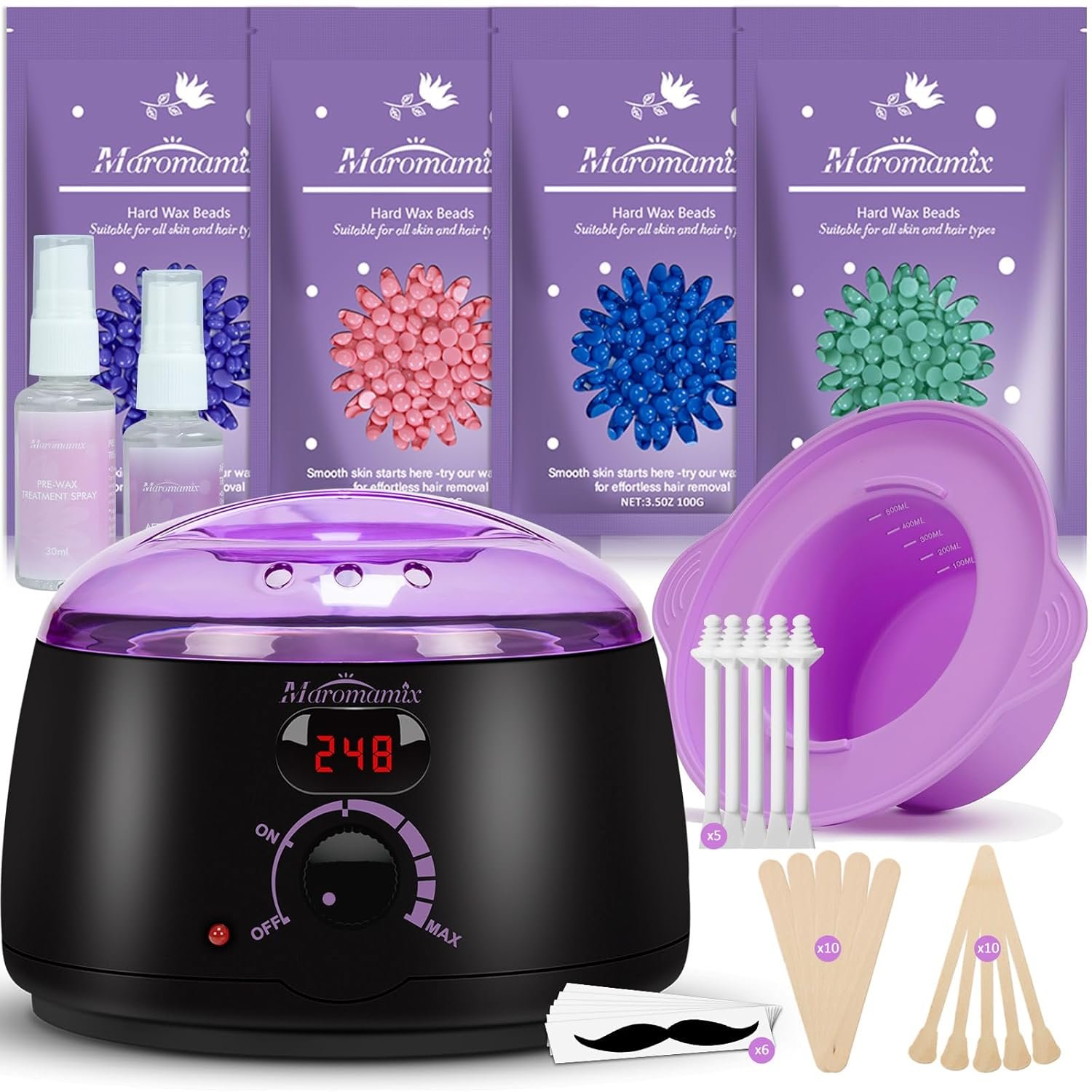 Waxing Kit -Digital Wax Warmer Machine for Hair Removal with 4 Packs of Hard Wax Beads & Silicone Pot for Full Body, Legs, Face, Eyebrows, Bikini, Brazilian at Home Waxing Kit for Women Mothers Day