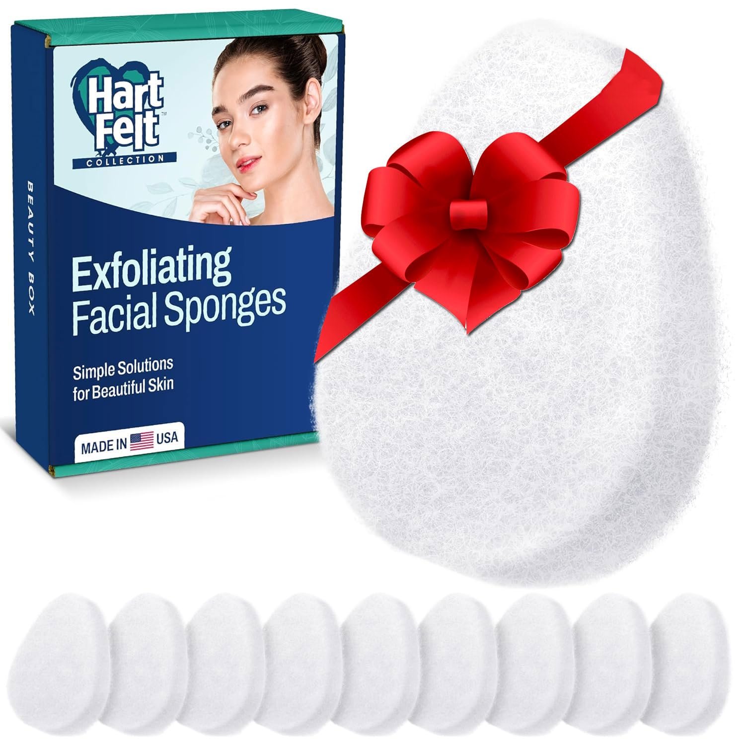 HartFelt [10 Pack] Regular Exfoliating Facial Sponge for Face – Daily Cleansing Scrubber – Buf Dirt Away with Puf Styled Reusable Face Pads for Removing Makeup, Dirt, and Dead Skin – Made in USA