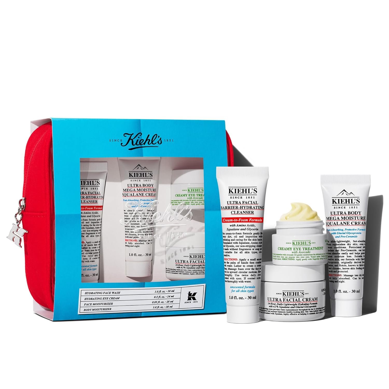 Kiehl’s Travel Size Skincare Routine Gift Set, $77 Value, Includes TSA Approved Mini Face Wash, Moisturizer, Eye Cream, and Body Lotion, Full Body Set for All Skin Types