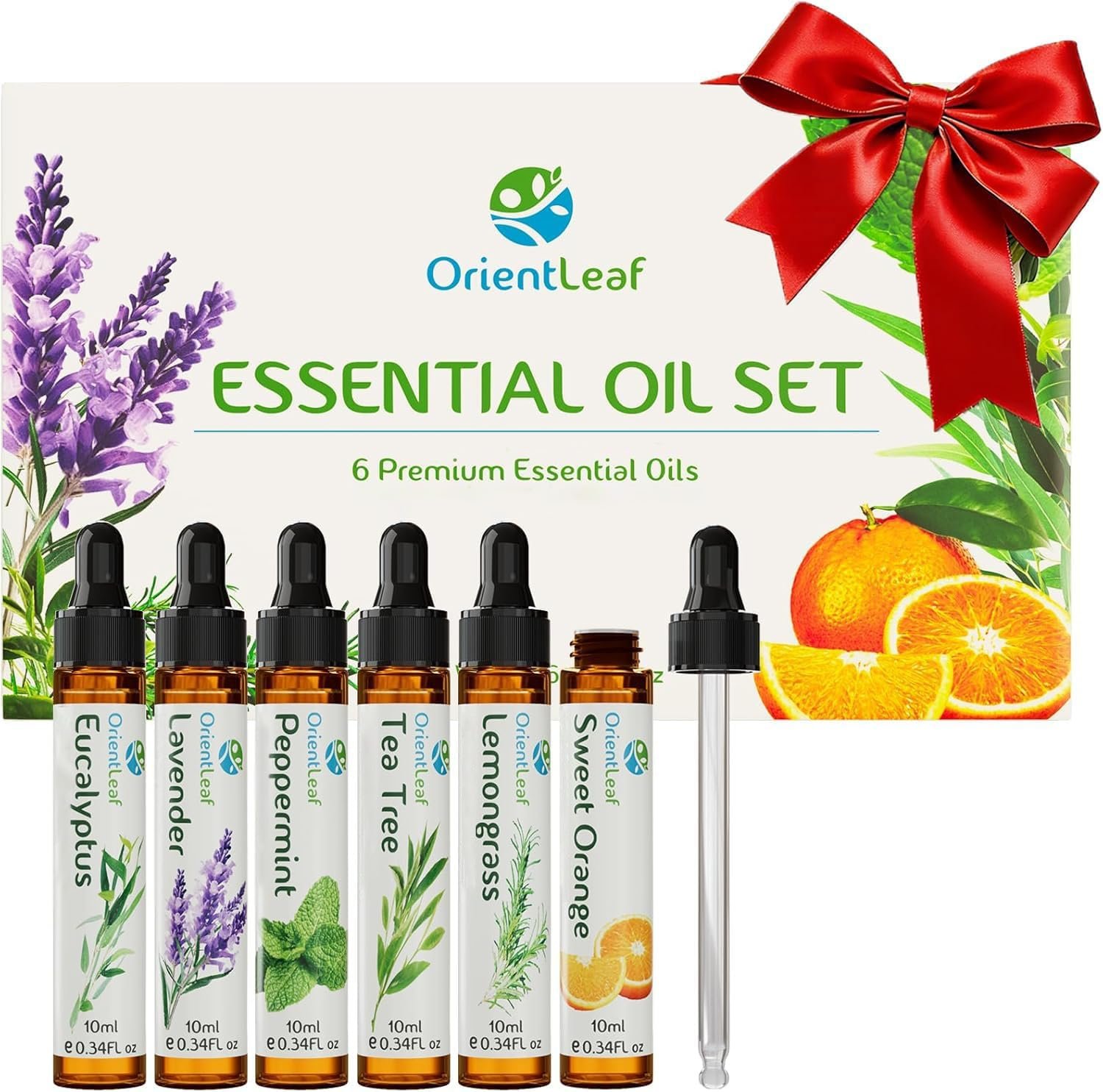 ORIENTLEAF Essential Oils Set for Diffusers, Aromatherapy Essential Oils Gifts for Women and Girls, Lavender, Eucalyptus, Lemongrass, Sweet Orange, Peppermint, Tea Tree (6x10ml)