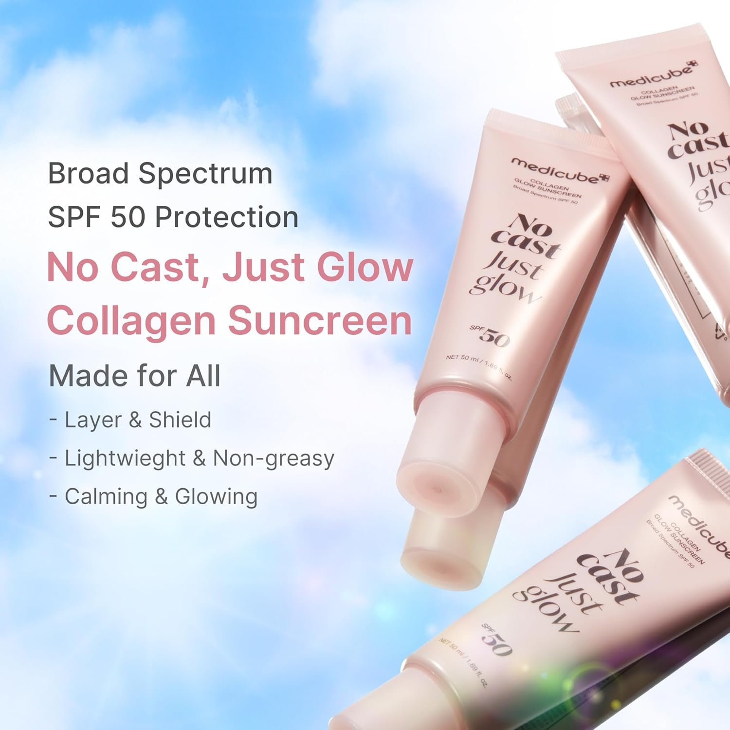 medicube After Sun Care Trio Set: Zero Pore Capsule Cleansing Foam, Collagen Glow Sunscreen, Hypochlorous Acid Power Soothing Spray | Deep Cleanse, Shield & Soothe | Face wash, Sunscreen, Facial Spray