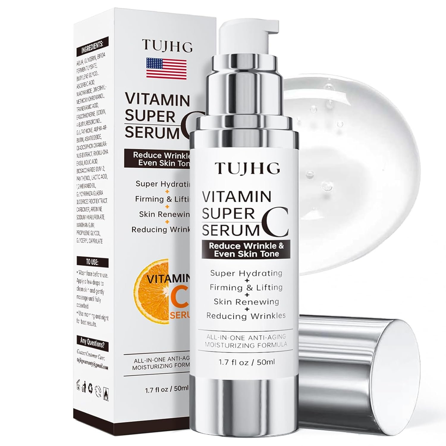 Vitamin C Retinol Serum for Face, Brightening & Anti-Aging with Hyaluronic Acid, Vitamin E, Peptides, Collagen – Hydrates, Firms, Lifts, Smooths, Targets Age Spots, Wrinkles, 1.7 Fl Oz