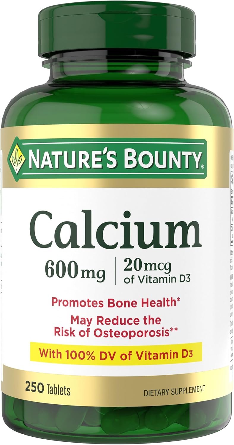 Nature’s Bounty Calcium Carbonate & Vitamin D, Supports Immune Health & Bone Health, 600mg Calcium & 800IU Vitamin D3, 250 Tablets