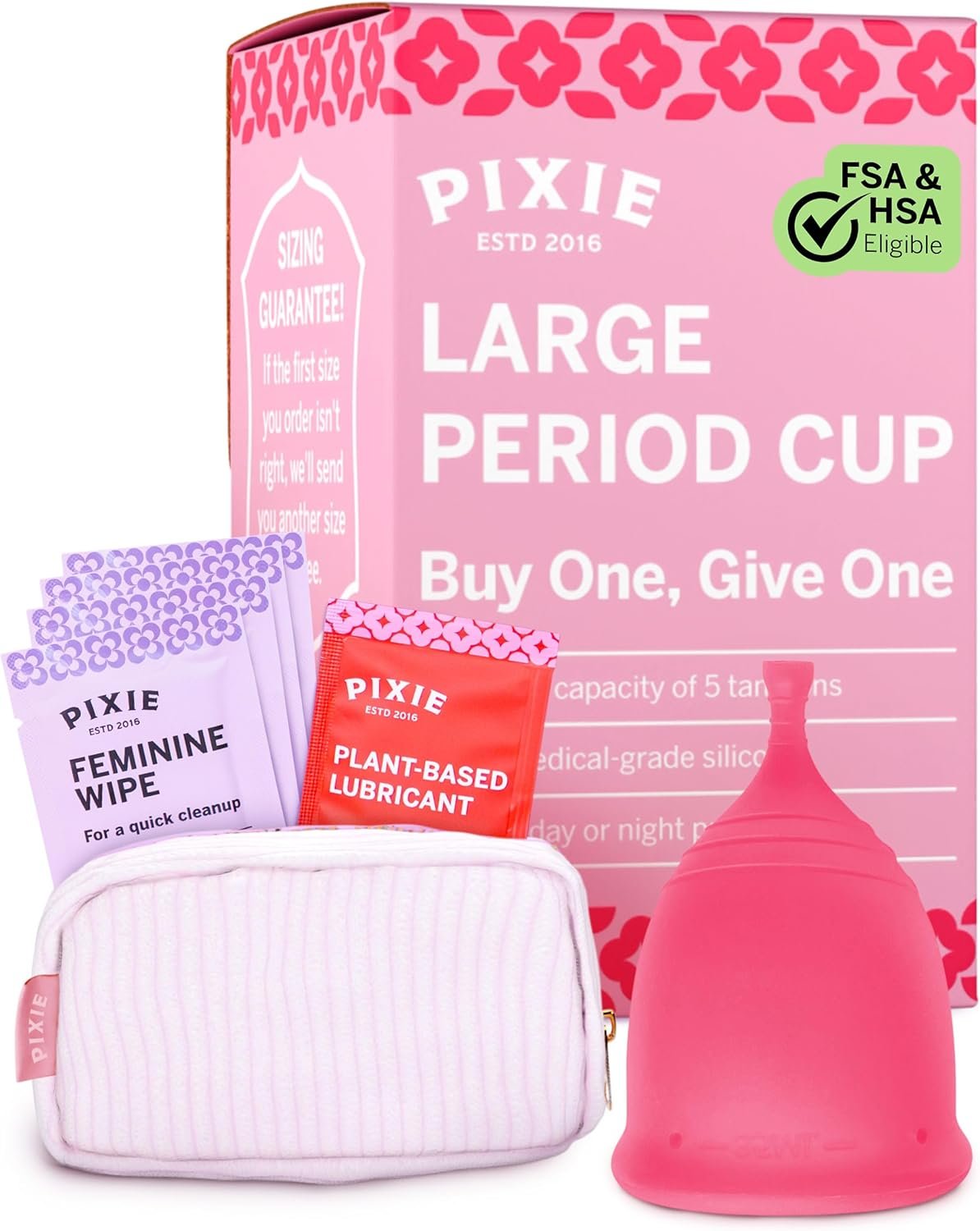 Pixie Cup – Soft, Safe, Reusable Menstrual Cup – Ranked 1 for The Best Tampon Alternative – 100% Medical-Grade Silicone Period Cup for Feminine Care – Buy One We Give One (Pink, Large)